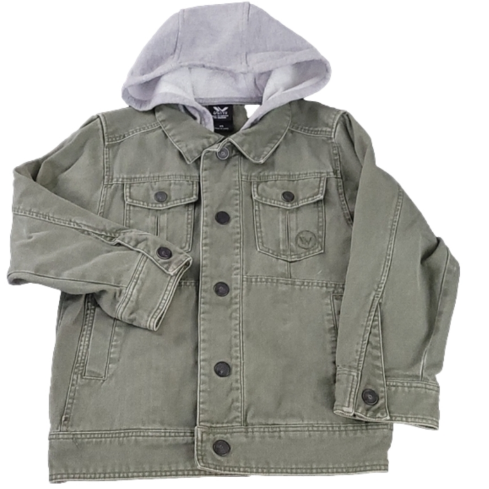 SHAUN WHITE Green Denim Jacket Cotton Grey Hood